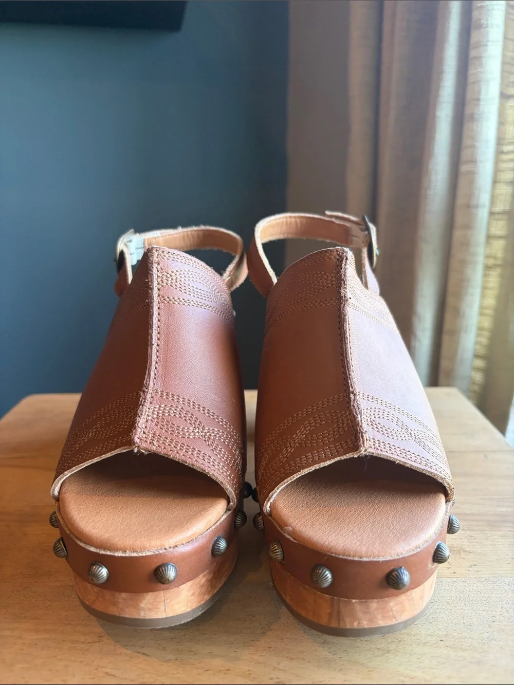 Dingo Clover Brown Leather Studded Platform Sandals - Women